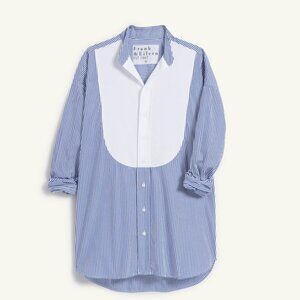 Frank & Eileen Italian Tuxedo Shirt  Superluxe Blue/white stripe size XS. NWOT